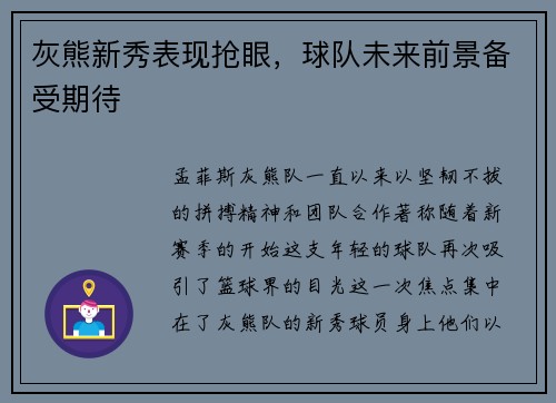 灰熊新秀表现抢眼，球队未来前景备受期待